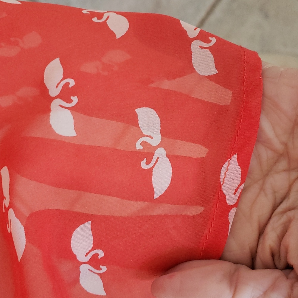 Anthropologie Pleione Swan Print Mandarin Collar Blouse Tunic Red Orange S - Picture 11 of 15